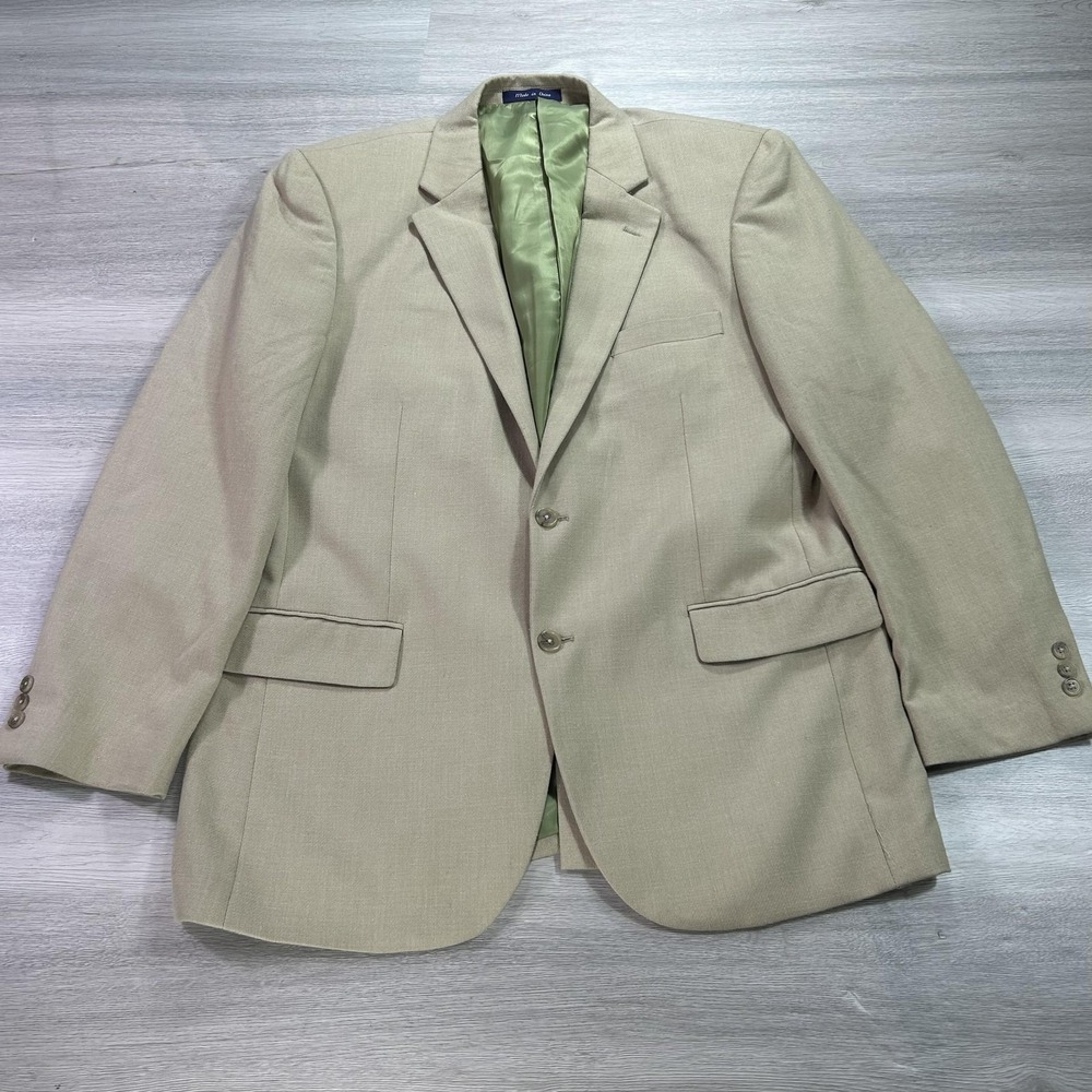 Alan Flusser Blazer Mens 42R Tan Two Button Notch Lapel Double Vent Sport‎ Coat